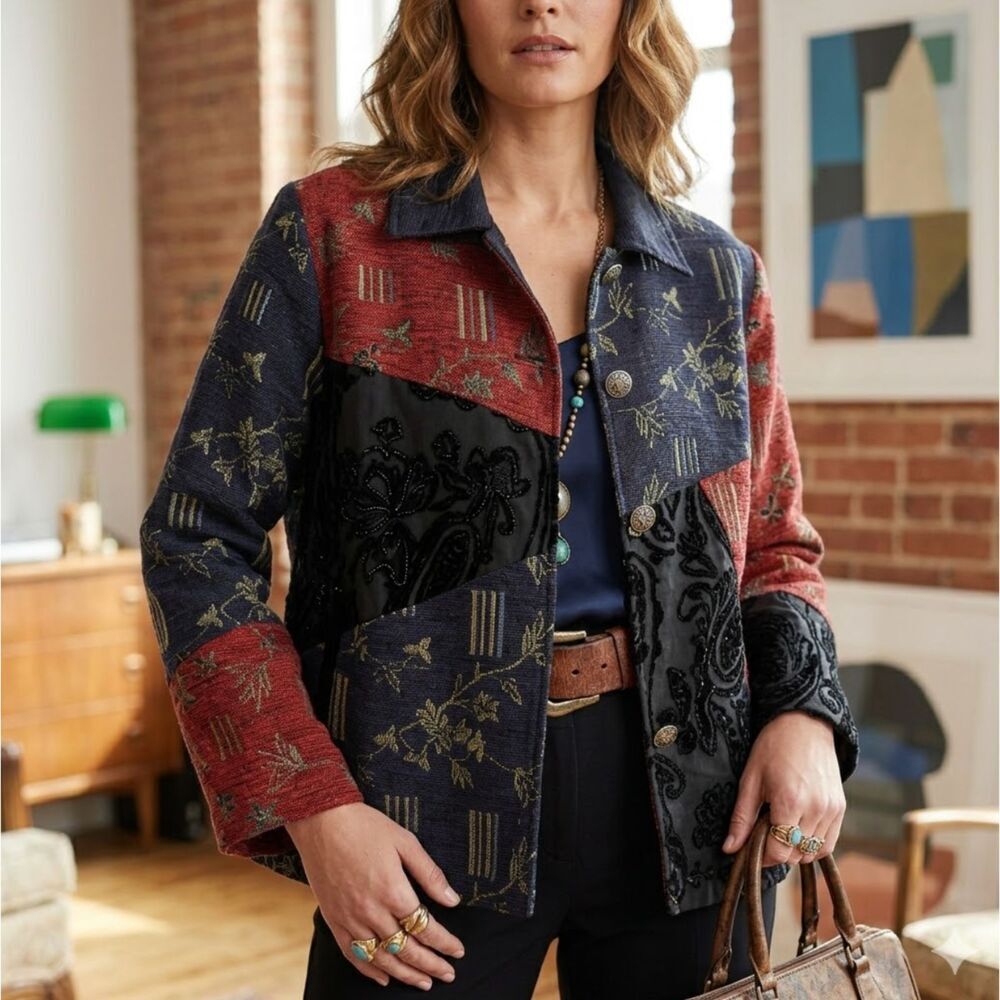 Vintage 90s Keren Hart Patchwork Jacket XL | Whimsygoth Brocade Paisley Tapestry